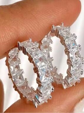Sterling Silver Cubic Zirconia Eternity Hoop Earrings